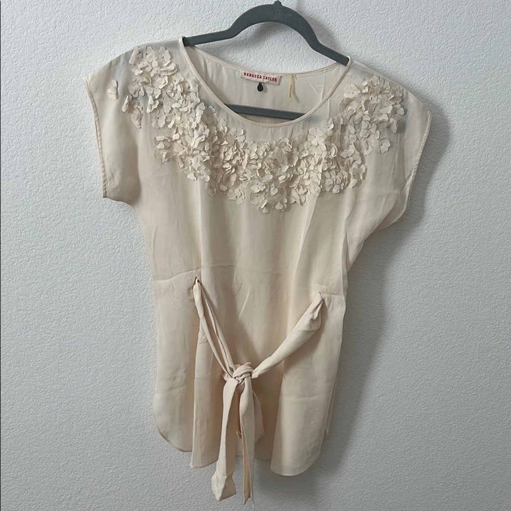 Rebecca Taylor Cream Embellished Tie Front Blouse